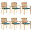 vidaXL Chaises de jardin empilables avec coussins 6 pcs Teck solide
