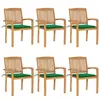 vidaXL Chaises de jardin empilables avec coussins 6 pcs Teck solide
