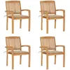 vidaXL Chaises de jardin empilables avec coussins lot de 4 Teck solide