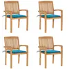 vidaXL Chaises de jardin empilables avec coussins 4 pcs Teck solide