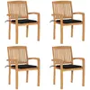 vidaXL Chaises de jardin empilables avec coussins 4 pcs Teck solide