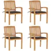 vidaXL Chaises de jardin empilables avec coussins 4 pcs Teck solide