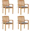 vidaXL Chaises de jardin empilables avec coussins 4 pcs Teck solide