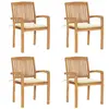 vidaXL Chaises de jardin empilables avec coussins lot de 4 Teck solide