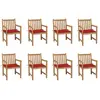vidaXL Chaises de jardin 8 pcs avec coussins rouge Bois de teck massif