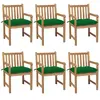 vidaXL Chaises de jardin lot de 6 et coussins vert Bois de teck solide