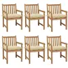vidaXL Chaises de jardin 6 pcs avec coussins blanc crème Teck solide