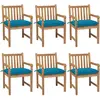 vidaXL Chaises de jardin 6 pcs avec coussins bleu clair Teck solide
