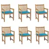 vidaXL Chaises de jardin 6 pcs avec coussins bleu Bois de teck massif