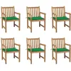 vidaXL Chaises de jardin 6 pcs avec coussins vert Bois de teck massif