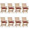 vidaXL Chaises de jardin avec coussins bordeaux lot de 8 Teck massif