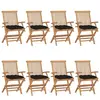 vidaXL Chaises de jardin avec coussins noir lot de 8 Bois teck massif