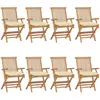 vidaXL Chaises de jardin et coussins blanc crème lot de 8 Teck massif