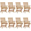 vidaXL Chaises de jardin avec coussins beige lot de 8 Bois teck massif