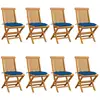 vidaXL Chaises de jardin avec coussins bleu 8 pcs Bois de teck massif