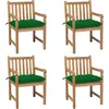 vidaXL Chaises de jardin lot de 4 et coussins vert Bois de teck solide