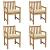 vidaXL Chaises de jardin 4 pcs avec coussins blanc crème Teck solide