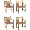 vidaXL Chaises de jardin 4pcs et coussins à carreaux rouge Teck solide