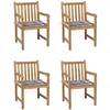 vidaXL Chaises de jardin 4 pcs et coussins à carreaux gris Teck solide