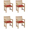 vidaXL Chaises de jardin 4 pcs avec coussins rouge Bois de teck solide