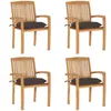 vidaXL Chaises de jardin empilables avec coussins 4 pcs Teck solide