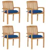 vidaXL - Tuinstoelen - stapelbaar - 4 - st - met - kussens - massief - teakhout
