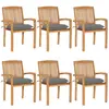 vidaXL Chaises de jardin empilables avec coussins 6 pcs Teck solide