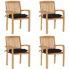 vidaXL Chaises de jardin empilables avec coussins 4 pcs Teck solide