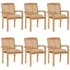 vidaXL Chaises de jardin empilables avec coussins 6 pcs Teck solide