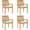 vidaXL Chaises de jardin empilables avec coussins 4 pcs Teck solide