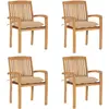 vidaXL Chaises de jardin empilables avec coussins 4 pcs Teck solide