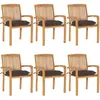 vidaXL Chaises de jardin empilables avec coussins 6 pcs Teck solide
