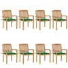 vidaXL Chaises de jardin empilables avec coussins 8 pcs Teck solide