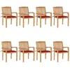 vidaXL Chaises de jardin empilables avec coussins 8 pcs Teck solide