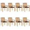 vidaXL Chaises de jardin empilables avec coussins 8 pcs Teck solide