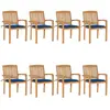vidaXL Chaises de jardin empilables avec coussins 8 pcs Teck solide
