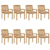 vidaXL Chaises de jardin empilables avec coussins 8 pcs Teck solide