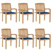 vidaXL Chaises de jardin empilables avec coussins 6 pcs Teck solide