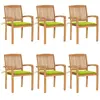 vidaXL Chaises de jardin empilables avec coussins 6 pcs Teck solide