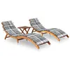 vidaXL Chaises longues lot de 2 avec table et coussins Acacia solide