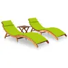 vidaXL Chaises longues 2 pcs avec table et coussins Acacia solide