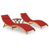 Chaises longues 2 pcs avec table et coussins Acacia solide Vidaxl Red
