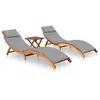 vidaXL Chaises longues 2 pcs avec table et coussins Acacia solide