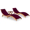 vidaXL Chaises longues 2 pcs avec table et coussins Acacia solide