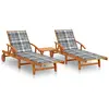 vidaXL Chaises longues lot de 2 avec table et coussins Acacia solide