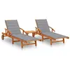 vidaXL Chaises longues 2 pcs avec table et coussins Acacia solide