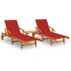 vidaXL Chaises longues 2 pcs avec table et coussins Acacia solide