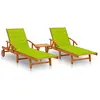 vidaXL Chaises longues 2 pcs avec table et coussins Acacia solide