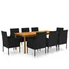 vidaXL Ensemble de salle à manger de jardin 9 pcs Noir