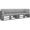 vidaXL Canapé palette 2 places avec coussins Pin imprégné de gris
